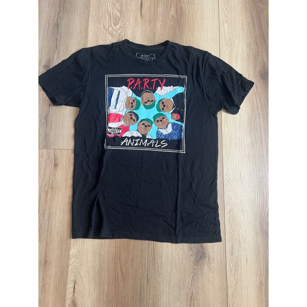 Riot Society Party Animals Graphic T-Shirt Men's Medium Black 100% Cotton Tee